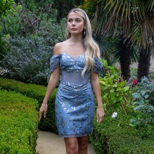 NEW GLITTER EMBELLISHED BODYCON OFF SHOULDER DRESS W/ LACE UP BACK GL GS3510